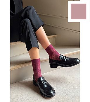 Дамски чорапи в пудрено розово с флорален мотив ROSA STILE снимка