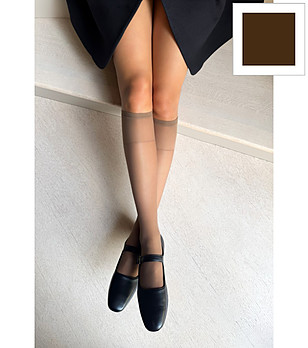 2 бр дамски чорапи до коляно в цвят капучино 20 DEN VERBENA с подсилени пръсти снимка