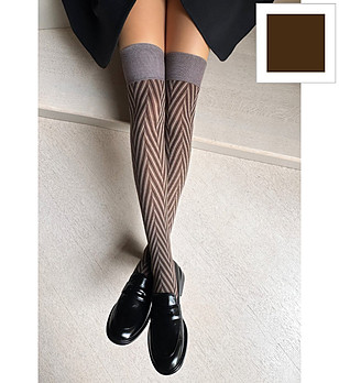 Чорапи над коляното 60 DEN VERONIQUE в цвят капучино с нестягащ ластик снимка