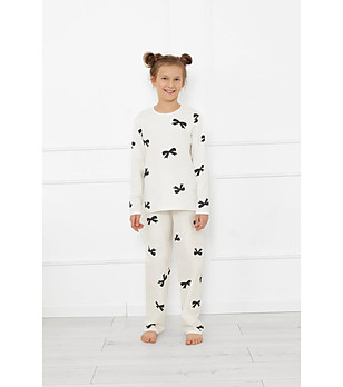 Детска памучна пижама в екрю Fiocca с принт черни панделки снимка