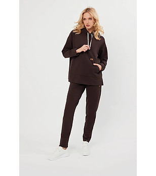 Кафяв памучен дамски суитшърт Lagos с качулка снимка