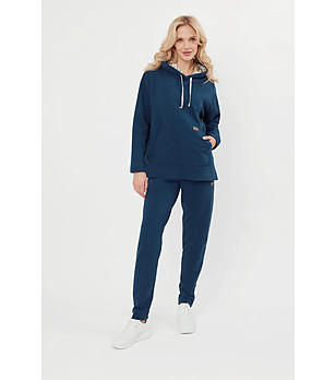 Тъмносин памучен дамски суитшърт Lagos с качулка снимка