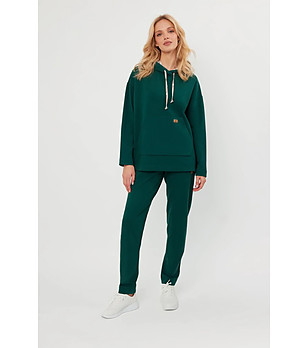 Тъмнозелен памучен дамски суитшърт Lagos качулка снимка