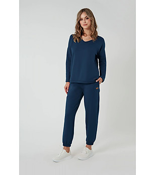 Тъмносиня дамска памучна блуза Madri снимка