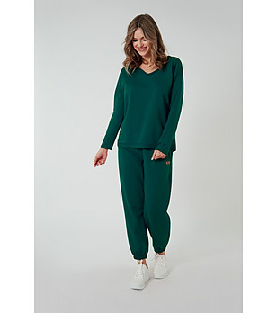 Тъмнозелена дамска памучна блуза Madri снимка