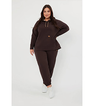 Кафяв дамски памучен суитшърт Viva с качулка снимка