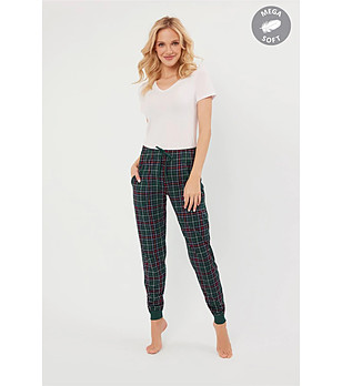 Памучно дамско долнище на пижама в червено и зелено на каре Foggia снимка