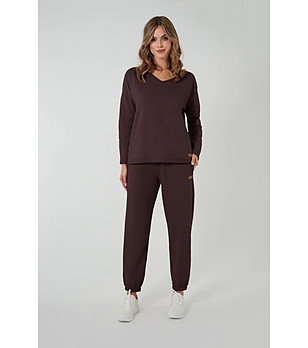 Дамско тъмнокафяво памучно долнище Madri с джобове снимка