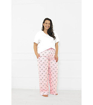 Памучно долнище на пижана на райе в розово и бяло с принт Sajla снимка