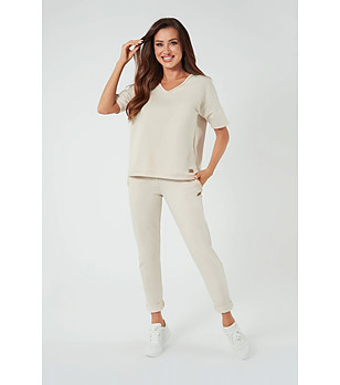 Дамско дълго памучно спортно долнище в бежов нюанс Stella снимка