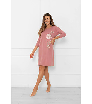 Памучна нощница в цвят брик Akita с флорален мотив снимка