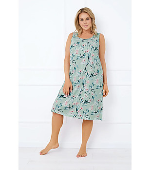 Зелена памучна нощница без ръкави с флорален принт Alwea снимка