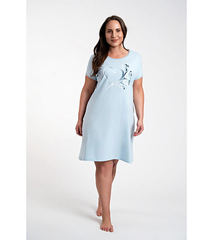 Памучна светлосиня нощница с флорален мотив Arietta снимка