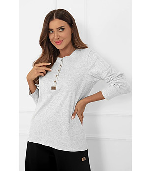 Дамска памучна блуза в светлосив меланж Gordo снимка