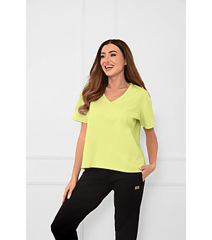 Памучна дамска блуза в цвят лайм Klara снимка