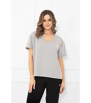 Дамска памучна блуза в сив меланж Klara снимка