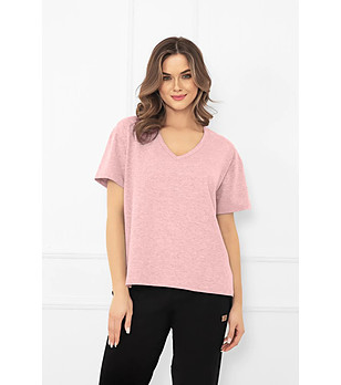 Дамска памучна блуза в розов меланж Klara снимка