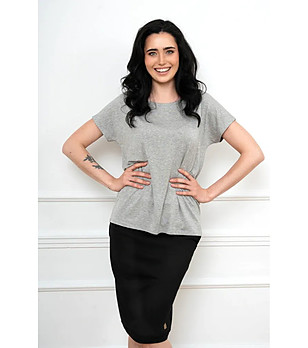 Дамска блуза в сив меланж с къс ръкав Ksenia снимка