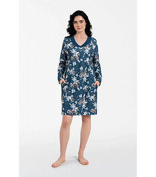 Тъмносиня памучна рокля с флорален принт Nikjana снимка