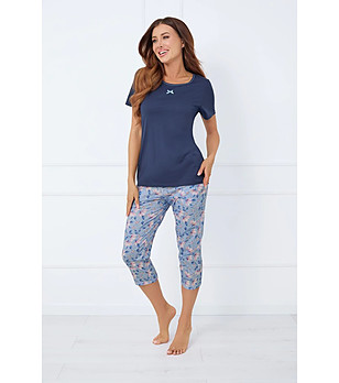 Дамска памучна пижама Amara в синьо с 3/4 долнище снимка