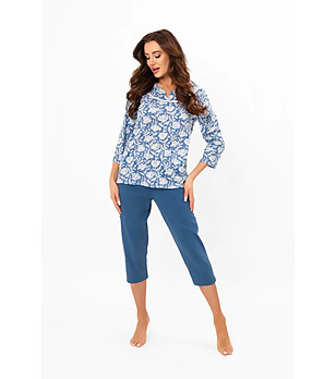 Дамска памучна пижама в синьо Bisali снимка