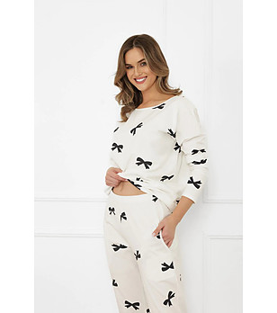 Дамска памучна пижама Figaro в цвят екрю с щампа снимка