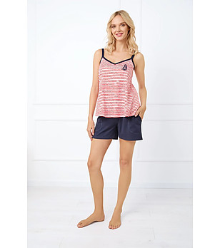 Дамска памучна лятна пижама в червено и тъмносиньо Flota снимка