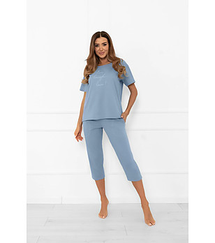 Дамска памучна пижама Ksara в синьо с 3/4 дължина снимка