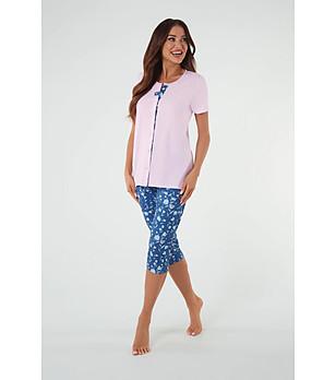 Дамска памучна пижама в розово и синьо с принт Lady снимка