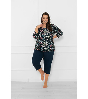 Дамска памучна пижама Lucja в синьо с флорален принт снимка