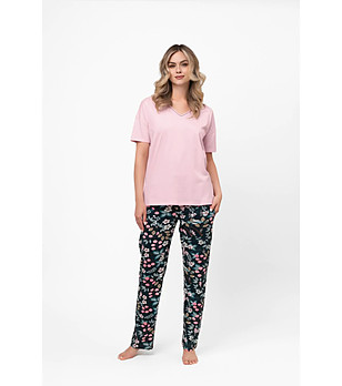 Розова дамска памучна пижама Marisal с флорален принт снимка