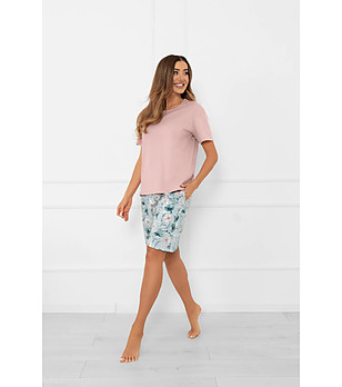 Памучна пижама в пудрено розово с къс ръкав Perlis снимка