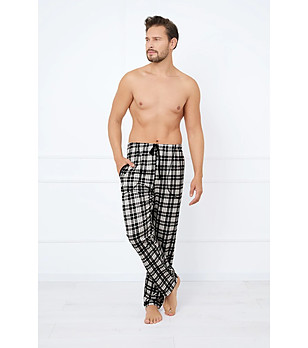 Мъжко памучно долнище на пижама Klark на черно и бяло каре снимка