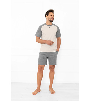 Памучна мъжка пижама Aleksander в бежово и сиво снимка