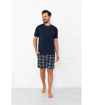 Тъмносиня мъжка памучна пижама с къс ръкав Andreas снимка