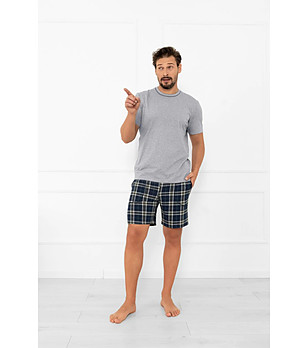 Памучна мъжка пижама Andreas меланж с каре снимка