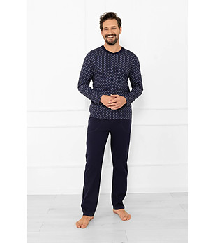 Мъжка памучна пижама в тъмносиньо Gerard с щампа снимка