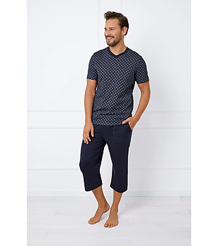 Тъмносиня мъжка памучна пижама с къс ръкав и панталон 3/4 Gerard снимка