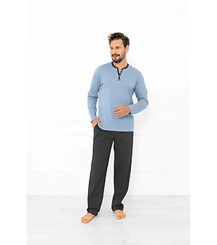 Мъжка памучна пижама в синьо и сив меланж с джобове Juliusz снимка