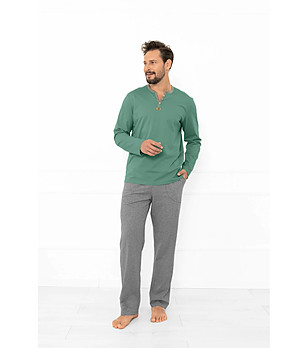 Мъжка лятна памучна пижама в зелено и сив меланж Juliusz снимка