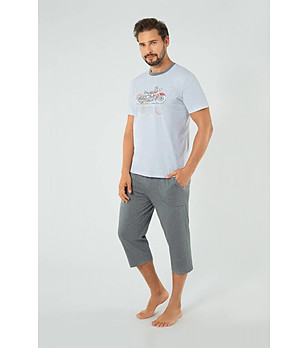 Мъжка памучна пижама Junak в сив меланж с къс ръкав снимка