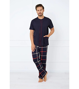 Памучна мъжка пижама Nelson в тъмносиньо на каре снимка