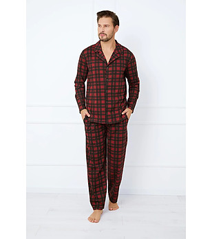 Памучна мъжка пижама на червено-черно каре Nikolas снимка