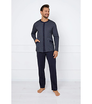 Тъмносиня мъжка памучна пижама с принт Rajmund снимка