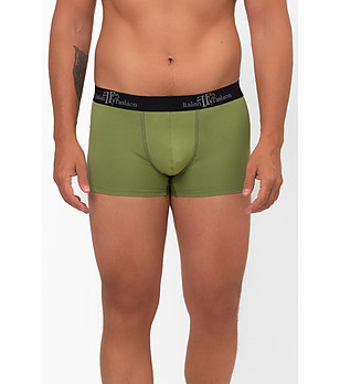 Мъжки памучни боксерки в цвят маслина с контрастен ластик Aleksander снимка