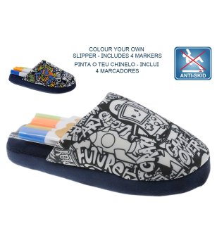 Тъмносини чехли за вкъщи за рисуване с 4 бр маркери снимка