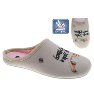 Дамски бежови домашни чехли с принт снимка