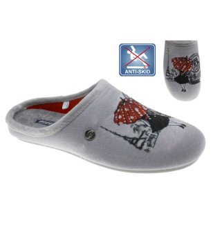 Дамски сиви чехли с принт снимка