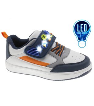 Маратонки в бяло и тъмносиньо със светлини и велкро снимка