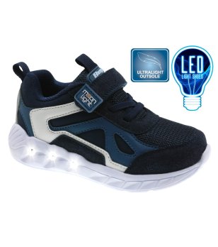 Тъмносини детски маратонки с LED подметка, велкро и еластични ленти снимка